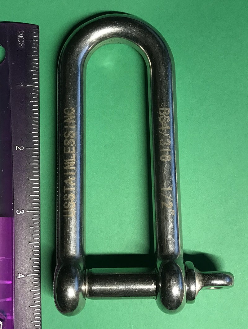 US STAINLESS Stainless Steel 316 Long D Shackle 1/2" (12mm) Marine Grade Dee - Image 3